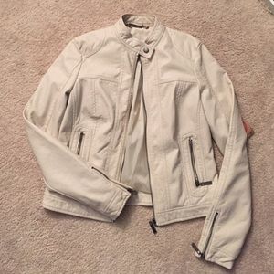 Cream colored leather jacket