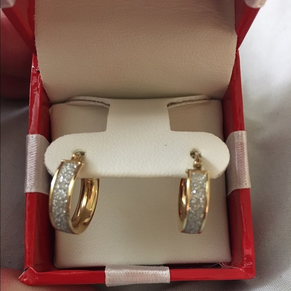 Small gold glitter hoop earrings 14k