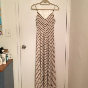 Striped tan/blue maxi dress.