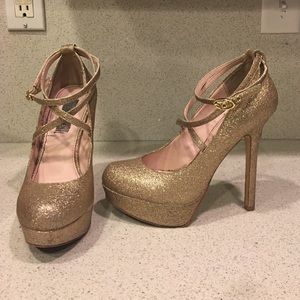 Steve Madden gold glitter ballet strap heels