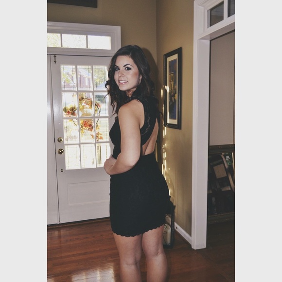 Sexy black lace body con, open back