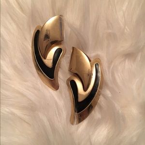 Vintage gold tone and black enamel earrings