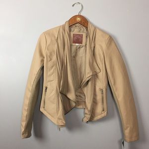 Beige Faux Leather and Cloth Moto Jacket