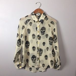 Sheer Skull Button-up Blouse
