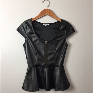 Faux Leather Peplum Top