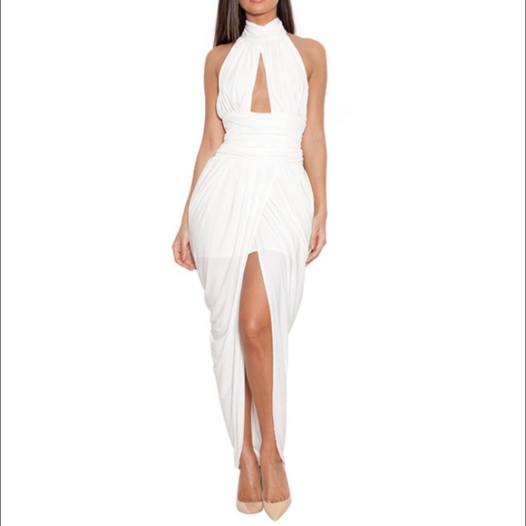 White silky draped maxi dress