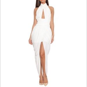 White silky draped maxi dress