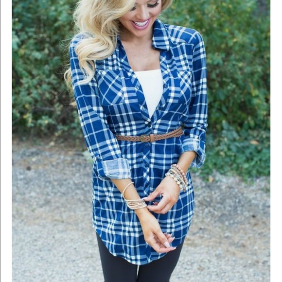 ✨Plaid Button up Navy, Red, or Blue Tunic NWT ✨ - Picture 2 of 4