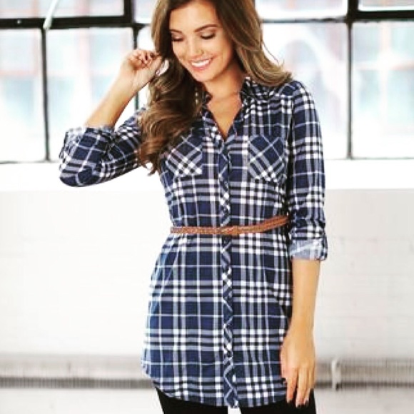 ✨Plaid Button up Navy, Red, or Blue Tunic NWT ✨ - Picture 3 of 4