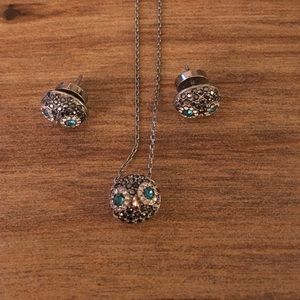 Fossil Owl Necklace and Earrings Set