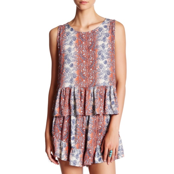 Printed Peplum Tank Rust & Coral beach vacation