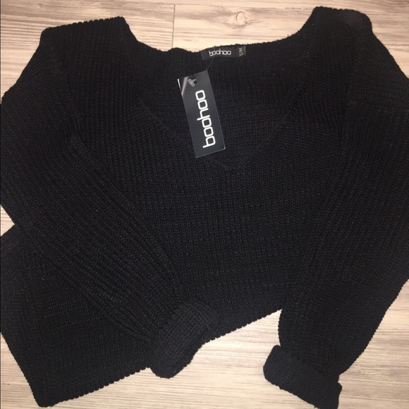 Boohoo Sasha Black Oversized V Neck Jumper Sweater