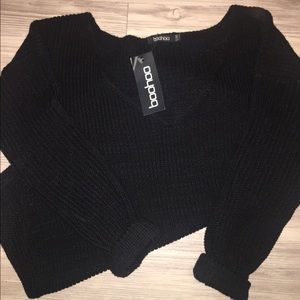 Boohoo Sasha Black Oversized V Neck Jumper Sweater