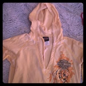 Harley Davidson Yellow V-Neck Hoodie NWOT