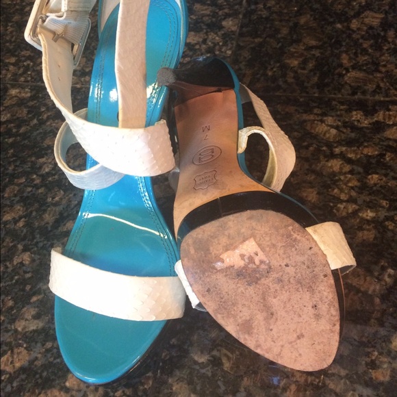 Bebe Aqua White & Black Platform Stilettos - image 3