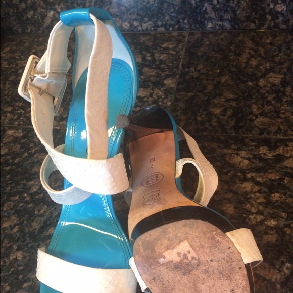 Bebe Aqua White & Black Platform Stilettos - image 4