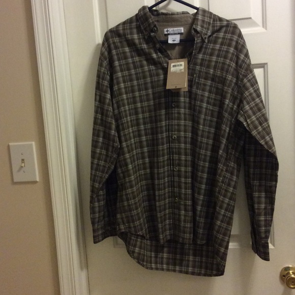 Columbia olive plaid shirt.