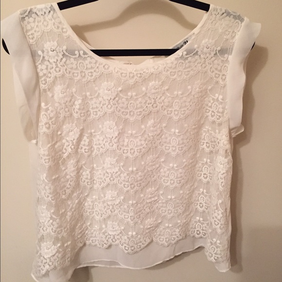 Forever 21 Tops - Forever 21 off white lace & sheer blouse