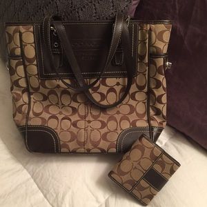 Brown and Tan COACH Logo Purse