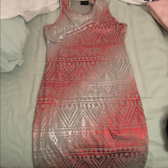 Grey dress w/ metallic silver and red