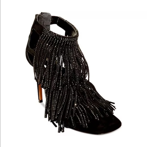 STEVE MADDEN FRINGLY-R EMBELLISHED FRINGED HEELS - Picture 1 of 5