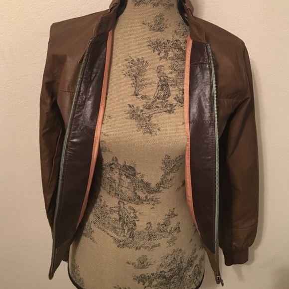 Vintage Brown Vegan Leather Bomber Jacket - Picture 2 of 2