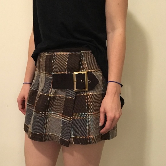 Free People Dresses & Skirts - FREE PEOPLE Brown Plaid Buckle Wrap Skirt