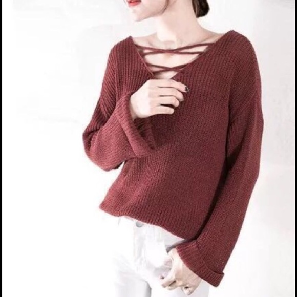 🚨Last chance🚨Lace up sweater top💞 (Rust\brown) - Picture 2 of 5