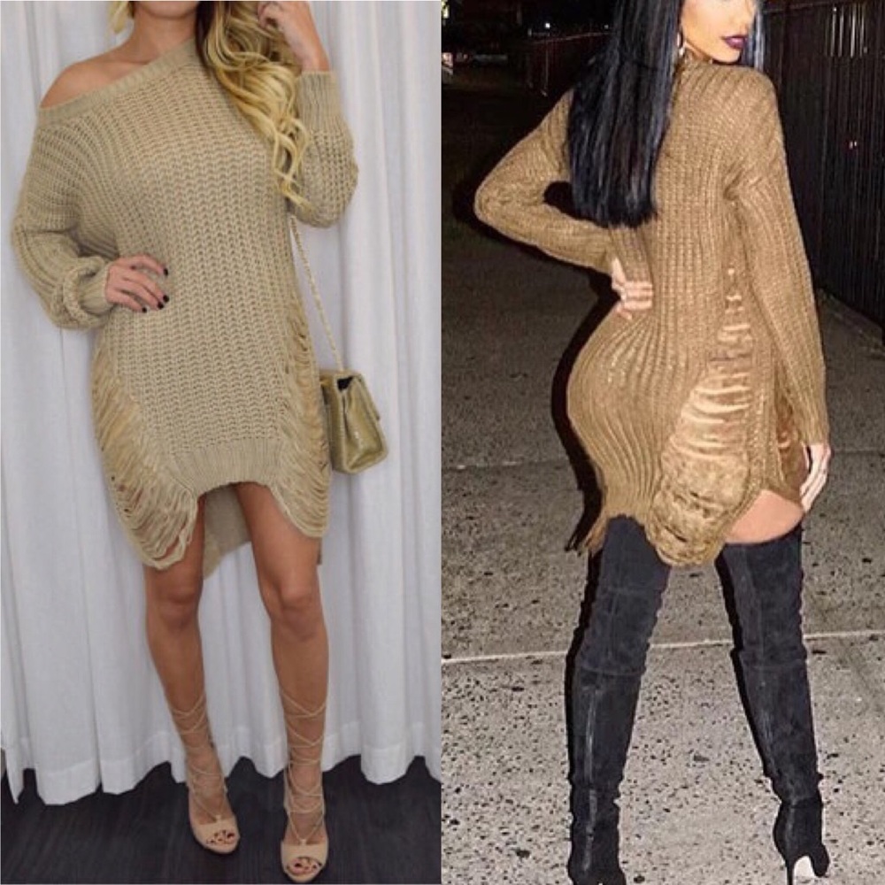 💞LAST CALL💞Sexy ripped distressed sweater dress - Picture 1 of 4