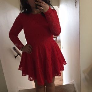 Red lace dress.