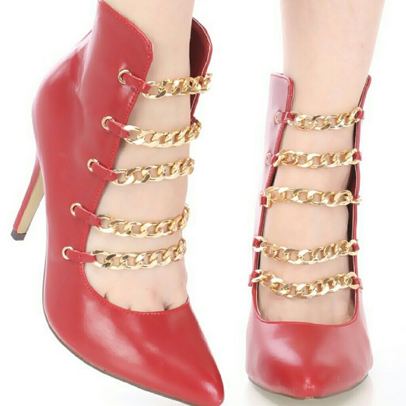 Red chain strap booties