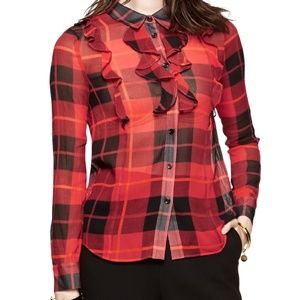 Kate Spade Woodland Plaid Crinkle Chiffon Blouse