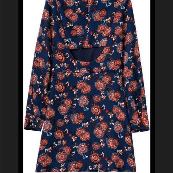 Floral back hollow loose navy dress