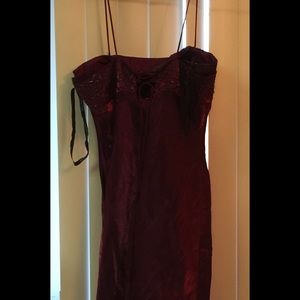 Floor length, Spaghetti Strap, Burgundy Formal