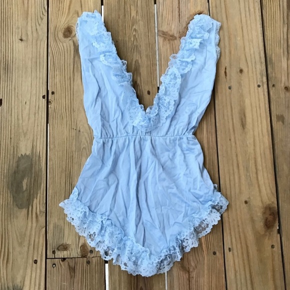 Baby Blue Ruffled Crotchless Lingerie Piece