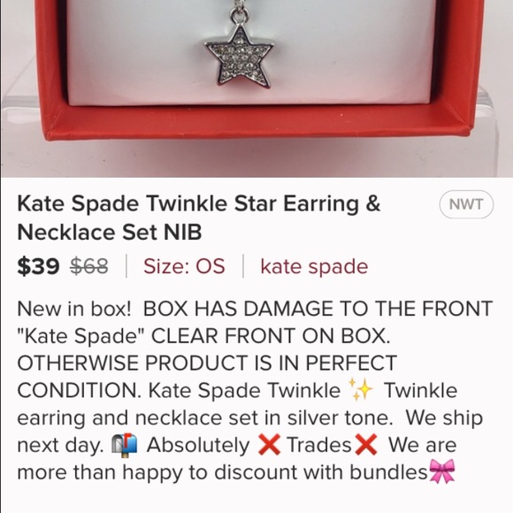 Kate Spade silver Star Twinkle Necklace Earrings - Picture 3 of 4
