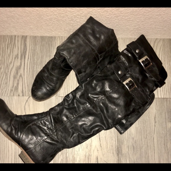 Cathy Jean -black knee boots rugged style - Picture 1 of 3