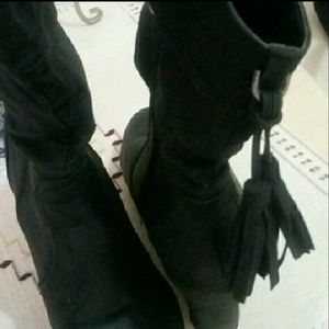 Black wedged suede booties