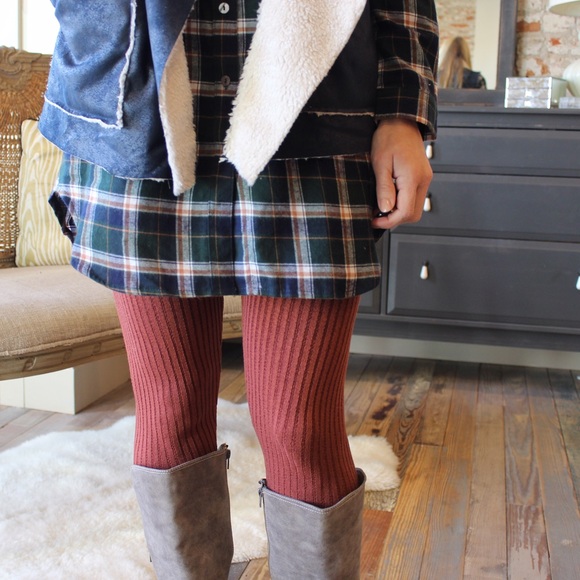 Rust ribbed knit sweater leggings - Picture 2 of 4