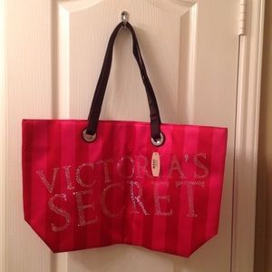 NWT Victoria's Secret Hot Pink /Red Satin Tote Bag