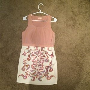 Pink and white sequin dress.