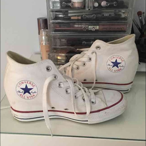 Wedged heel white converse!