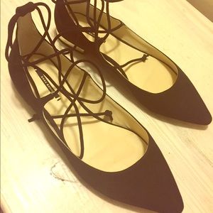ZARA Black Lace Up Flats (worn once!)