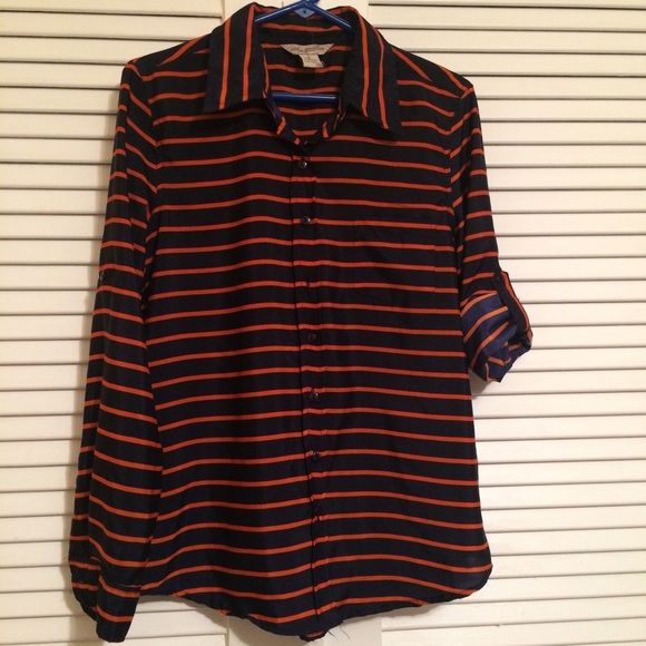 FUN AND FLIRT Blouse Top Striped Button Down Lg - Picture 1 of 4