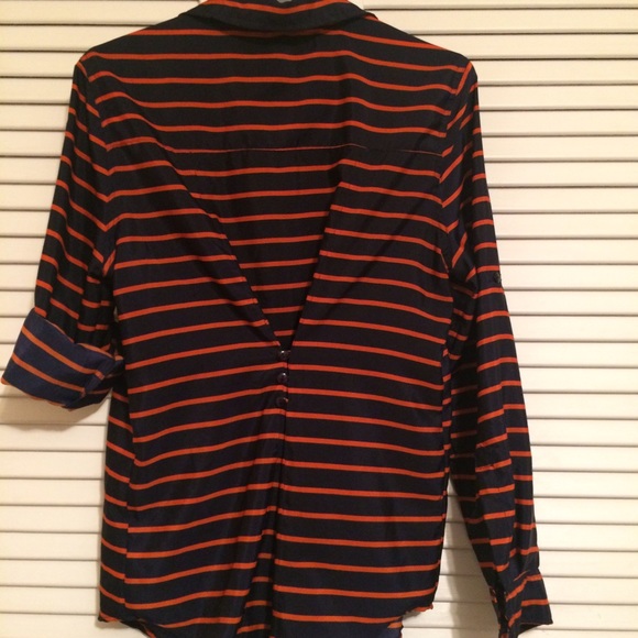 FUN AND FLIRT Blouse Top Striped Button Down Lg - Picture 4 of 4
