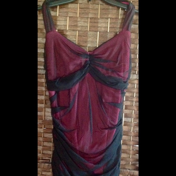 Black & Pink Rutched Halter w Lace dot overlay