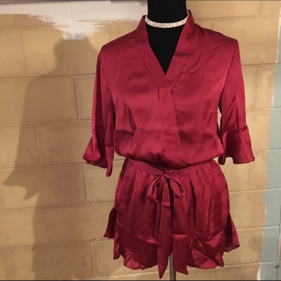 Burgundy Wine Satin Romper Choker Sash - Picture 3 of 3