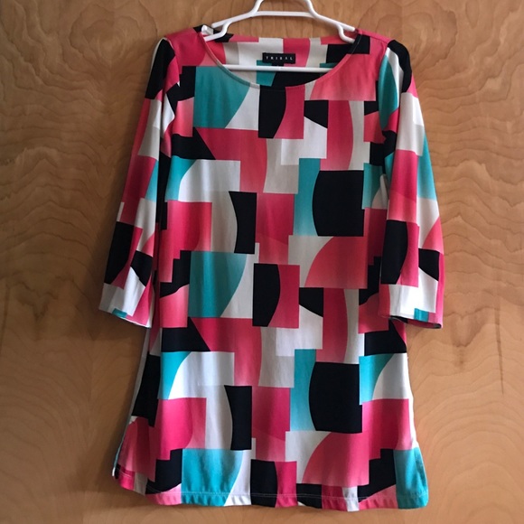 Aqua/pink/white/black pattern top!