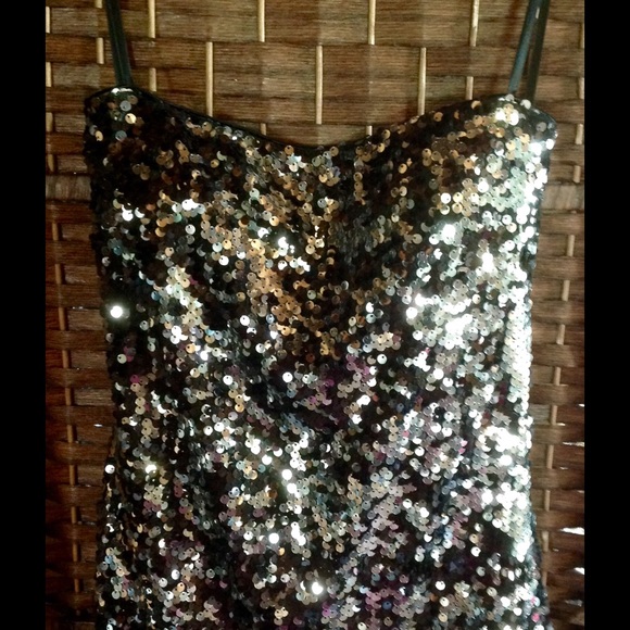 Sexy Shimmering Silver & Black Sequence Tube Top