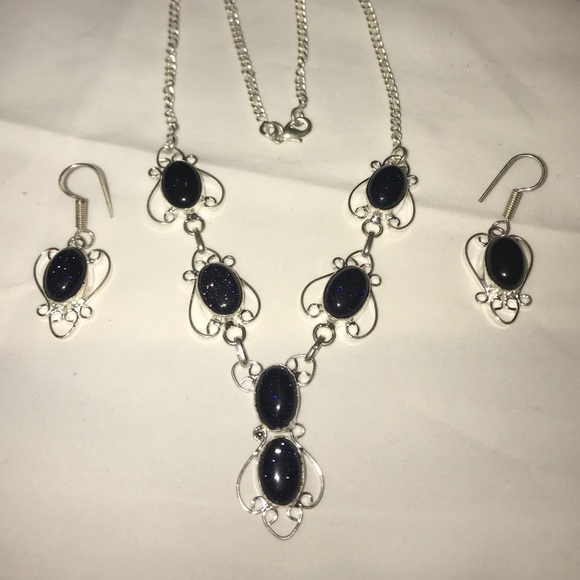 Black Galaxy Sterling silver necklace & earrings